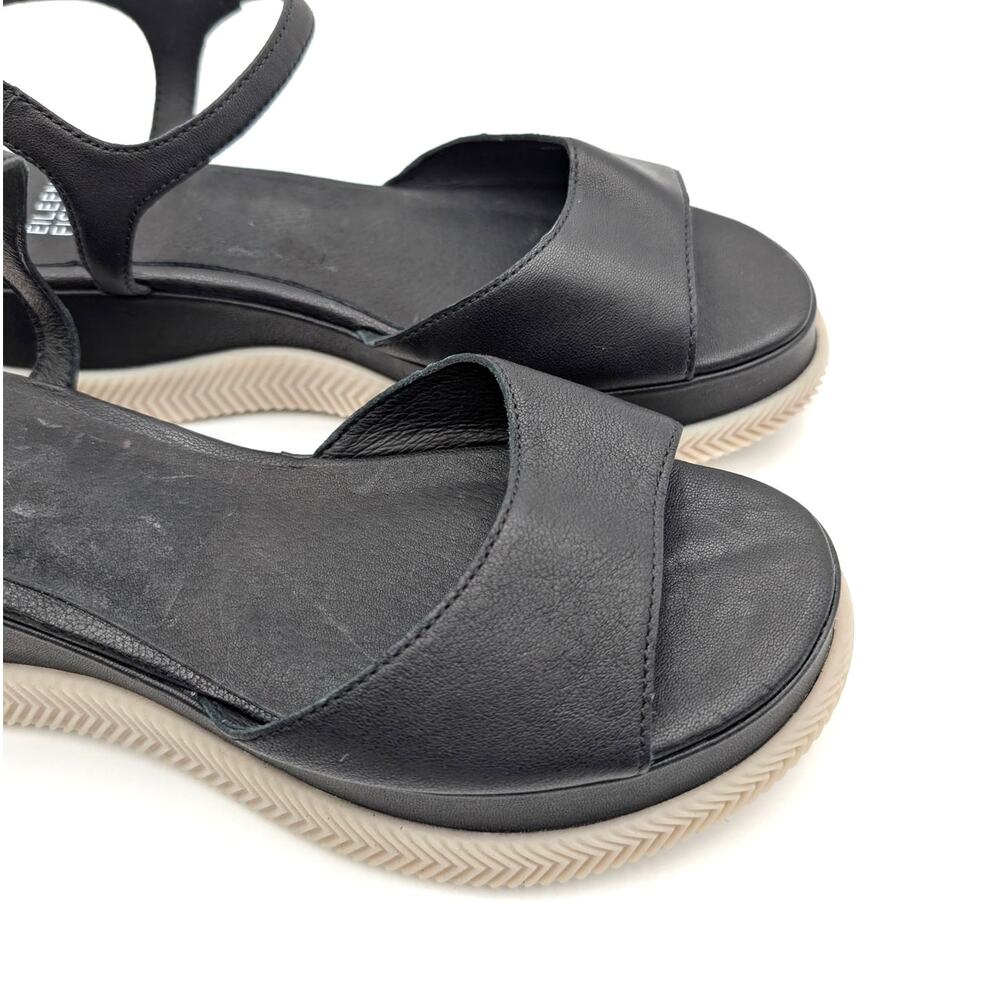 Eileen Fisher Ario Sporty Leather Wedge Sandals Women's Black Size US8 EU38 - Picture 10 of 10